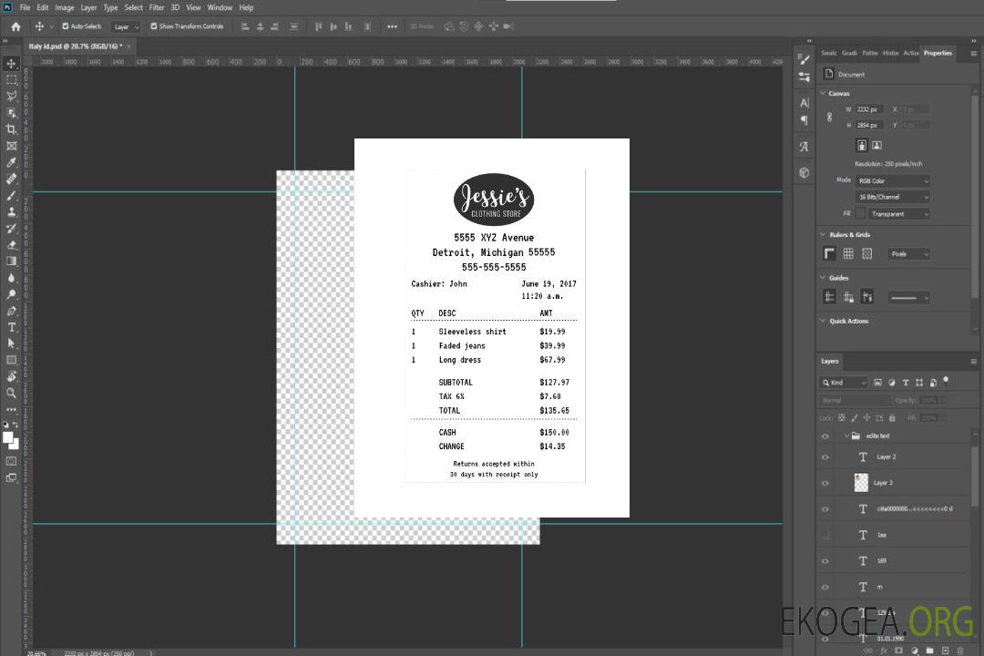 Reçu du MAGASIN DE VÊTEMENTS JESSIE'S template